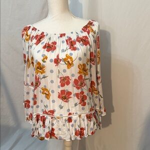fever Womens Floral Off-Shoulder Blouse Red Yellow Blue Size Large